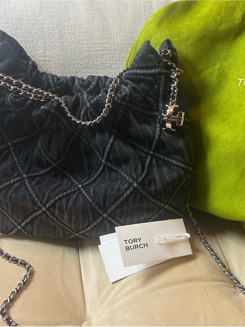 Tory Burch Quilted Black Chain Crossbody Bag with Gold Hardware